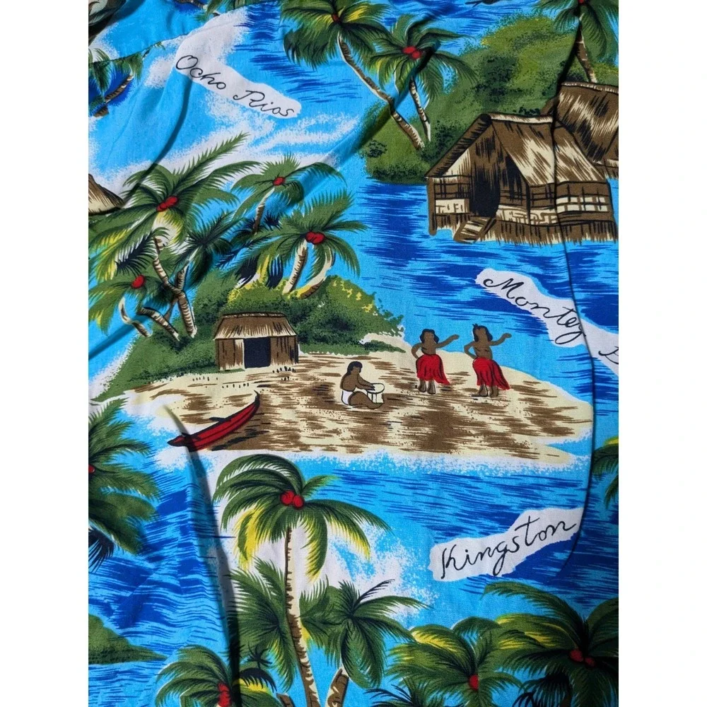 VTG NATIONAL SPORT SHIRTS MANHATTAN Men Large Blue‎ Tropical Jamaican Camp Shirt